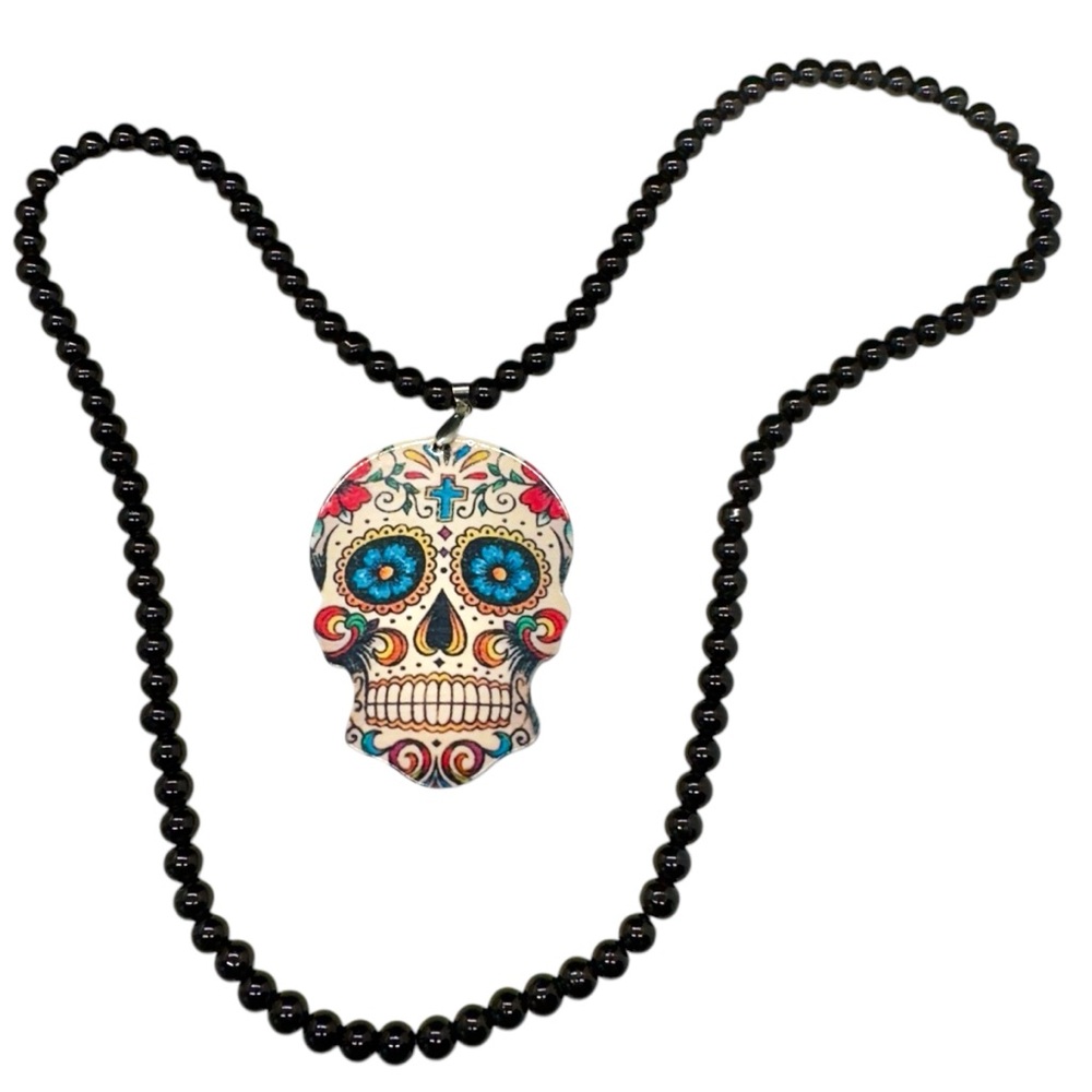 Acrylic Bead & Sugar Skull Necklace/ Accessory - Picture 2 of 9